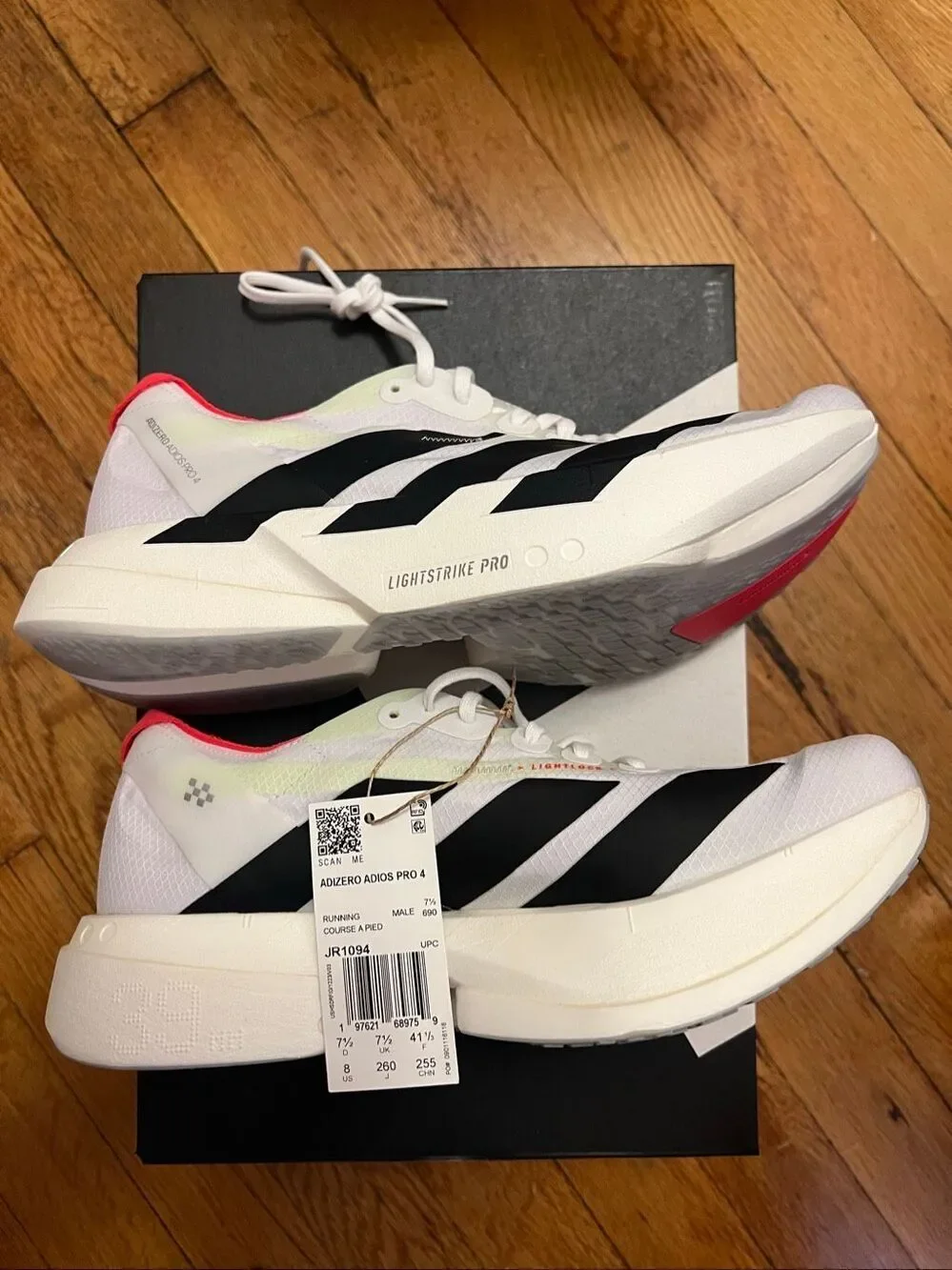 Adidas Adizero Adios Pro 4 Running Shoes Men’s Size 8 White/Black JR1094 NWT